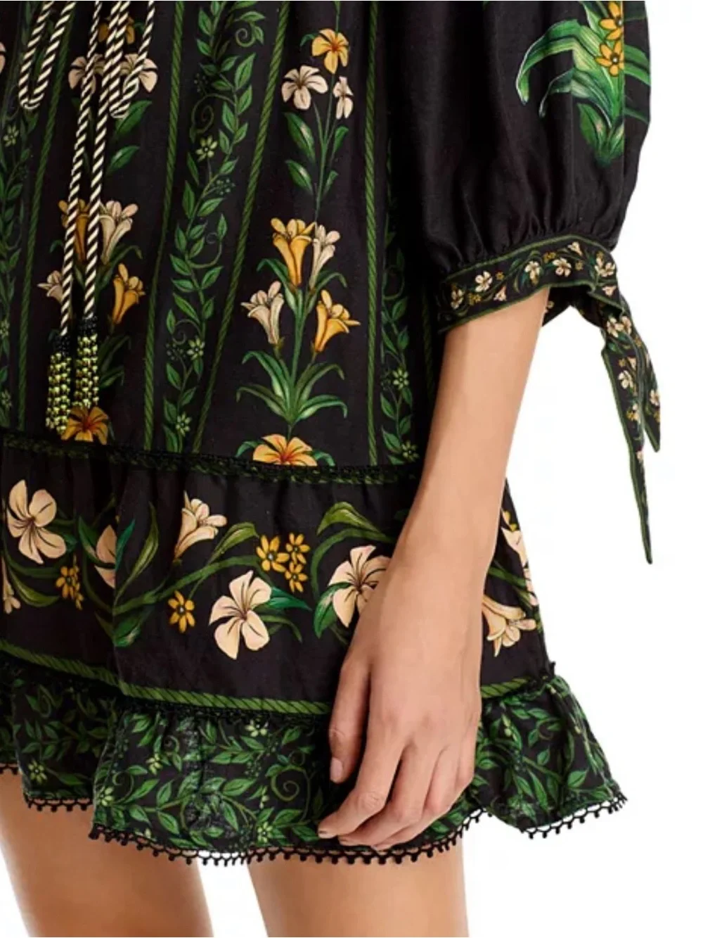 FARM Rio Black Floral Mini Dress with Green and Yellow Print - Picture 2 of 7